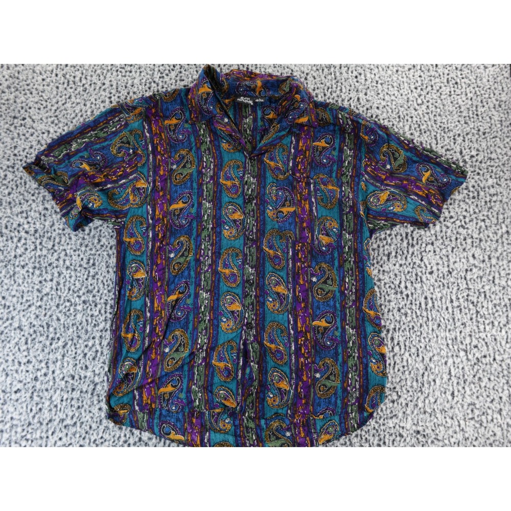 Bon Homme Mens Short Sleeve Button Up Shirt Multicolor Paisley Stripe Print Sz M